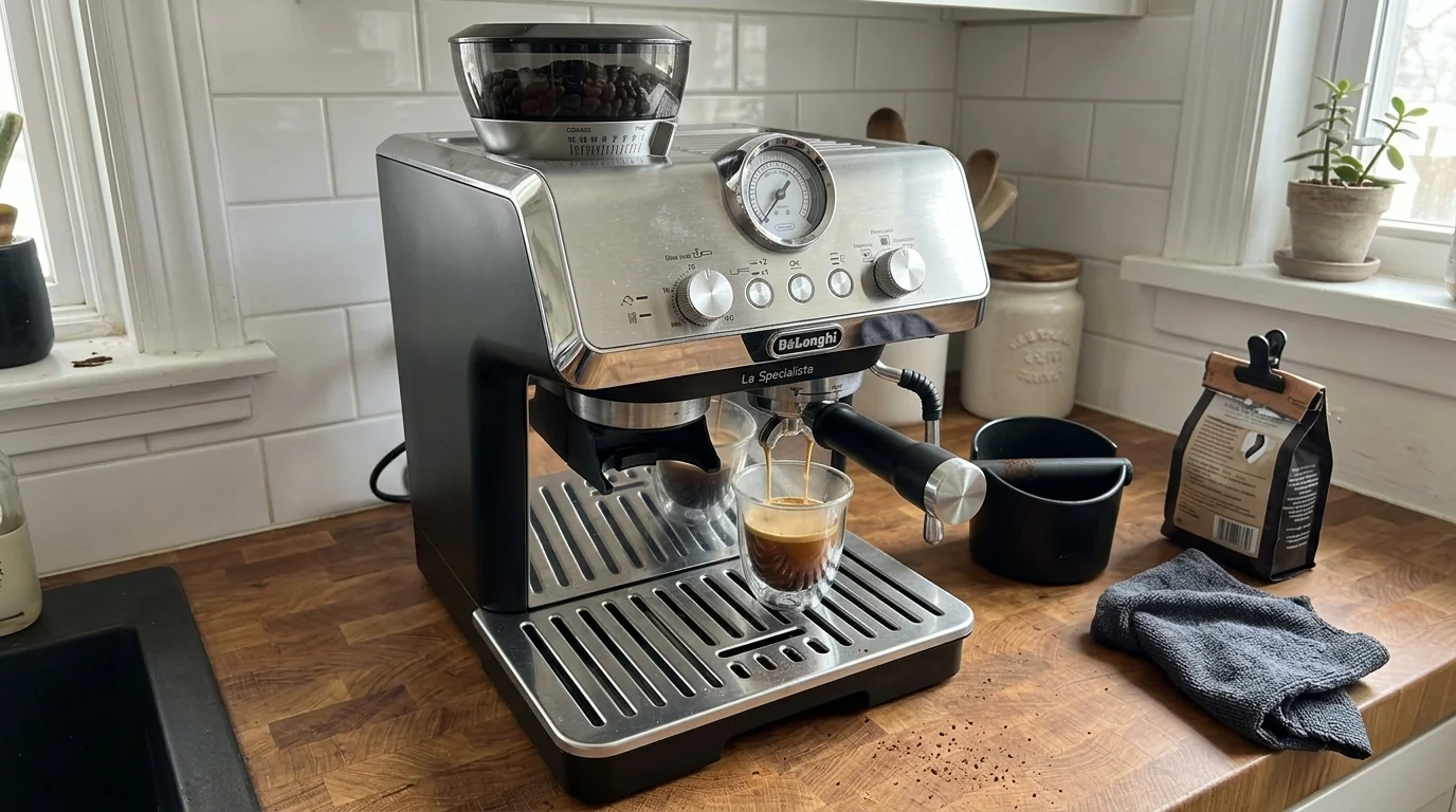 De'Longhi La Specialista Arte semi-automatic espresso machine with sensor grinder and lever tampering station